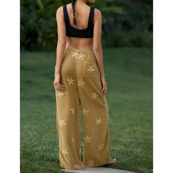 Celandine Embroidered Mesh Pants Olive Green Starfish M - Picture 3 of 3